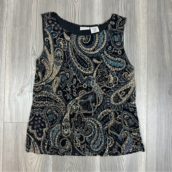White Stag Tops - White‎ Stag Blue Metallic Paisley Sleeveless Tank Top Size L